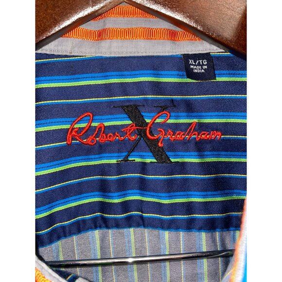 Robert Graham Mens XL Blue Striped Cotton Long Sleeve Button-Up Shirt - Picture 3 of 8